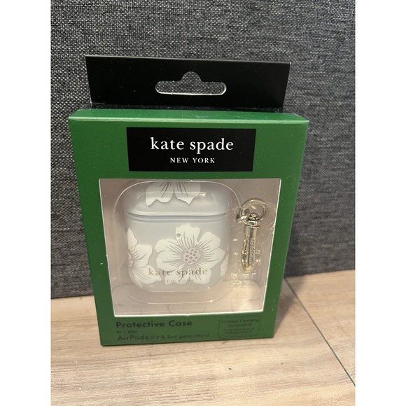 kate spade Other - Kate Spade AirPods Case 1st & 2nd Gen Hollyhock Floral w/ Keychain Clip White